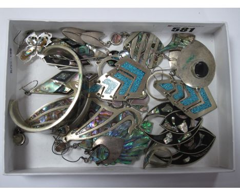 A Selection of "Mexico 925" and "Alpaca Mexico" Shell Inset Jewellery, including bangle, earrings, ring.