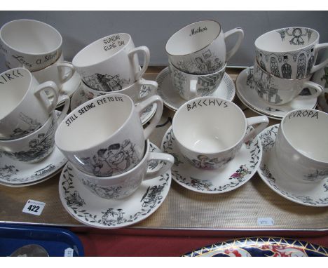 Crown Devon 'Bacchus', 'Pluto and Procerpina', 'Circe' and other breakfast cups and saucers, etc:- One Tray
