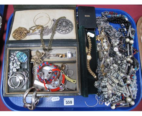 A Mixed Lot of Assorted Costume Jewellery, including two ladies wristwatches, enamel pins and brooches, etc, including jewell