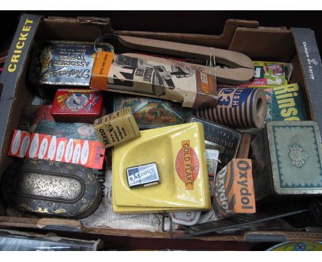 Rowntree, Thornes and Other Tins, 'Rinso', 'Fairy', 'Oxydol' products, Wills Gold Flake ashtray. Shorty's lighter other adver