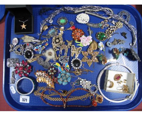 A Mixed Lot of Assorted Costume Jewellery, including brooches, enamel badges, earrings, etc:- One Tray