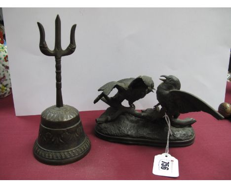 A Patinated Cast Metal Model of Two Playful Birds, on a branch and naturalistic base, inscribed Chanhomme 1850, length 16cm a