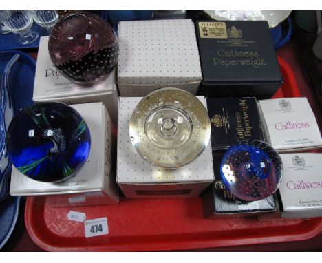 Caithness Ltd Edition Paperweights, 'Arctic Orchard', 'Starwatch Silver', Lilac Pool', 'Cauldron', 'Pebble', 'Reflections', 9