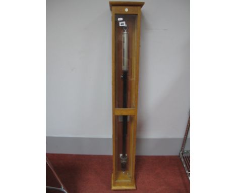 Philip Harris of Birmingham Stick Barometer, in black lacquer, with chrome mounts, approximately 98cm high, in oak glazed wal