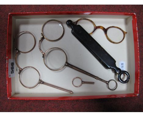 A Pair of Lorgnettes, with engine turned handle (damaged), another pair, etc.