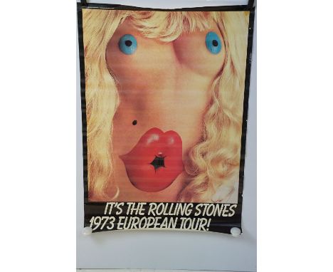 Memorabilia - The Rolling Stones 1973 European tour poster designed by Thierry Pache. Measures 23" x 33". Small loss to top r