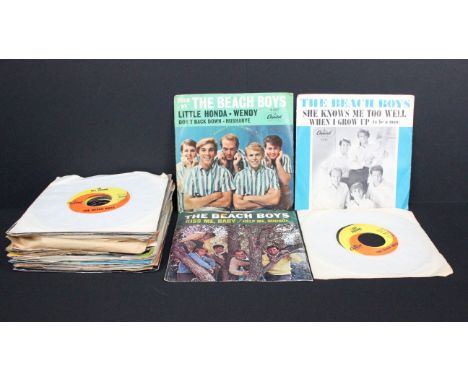 Vinyl - 32 Surf / Hot Rod 1960’s mainly US pressing 7” singles including demo promos to include: The Beach Boys x 7 (includin