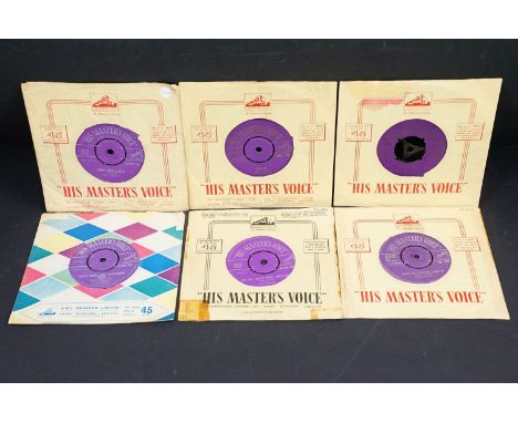 Vinyl - 6 Elvis Presley UK pressing 7” singles on the gold and silver His Master’s Voice Records labels, to include: Heartbre