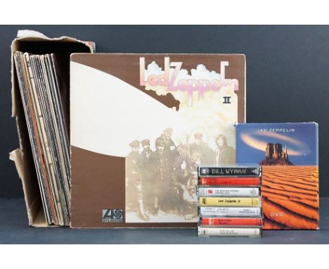 Vinyl / Cassettes - 13 Rock LPs, 7 cassettes and 1 DVD to include Led Zeppelin x 4 (2 plum Atlantic), Rolling Stones x 3 (inc