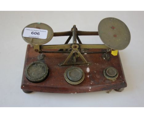 A set of postage scales and weights 