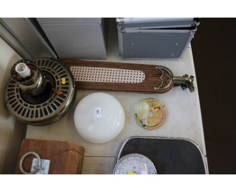 A ceiling light and fan