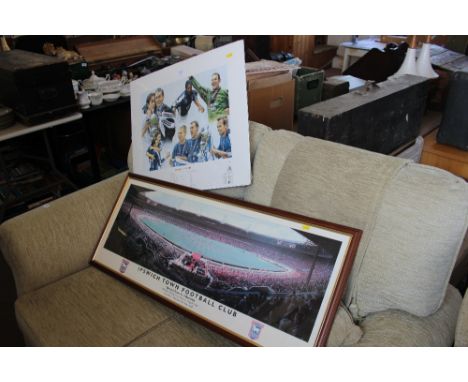 An Ipswich town framed print and a pencil signed print