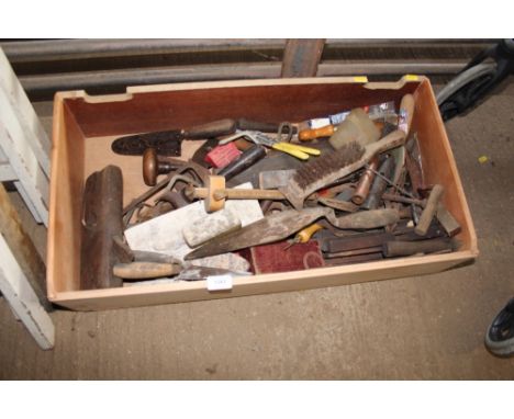 A wooden drawer and contents of various tools 