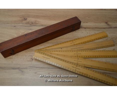 *WWI-MAHOGANY CASED SET OF X5 MAPLE ENGINE DIVIDED RULERS CROWS FEET MARK [LQD215]