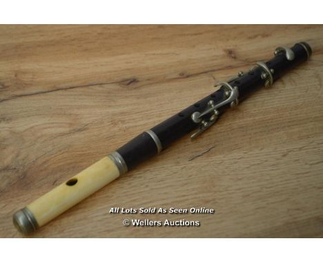 *ROSEWOOD (EBONY) FIFE, WOODEN FLUTE PICCOLO, VINTAGE FOLK WHISTLE IVORY  / 30CM  [LQD215]