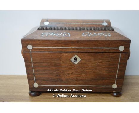 *SARCOPHAGUS TEA CADDY CADDIE MOTHER OF PEARL / WITH KEY AND WORKING LOCK  [LQD215]