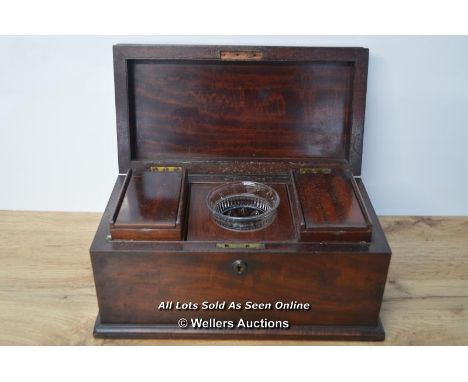 *GEORGIAN TEA CADDY MAHOGANY &amp; BRASS SARCOPHAGUS TRIPLE  [LQD215]