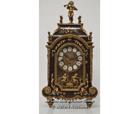 *BOULLE WESTMINSTER CHIME MANTLE CLOCK / 28 X 56 X 12CM / IN WORKING ORDER [LQD215]
