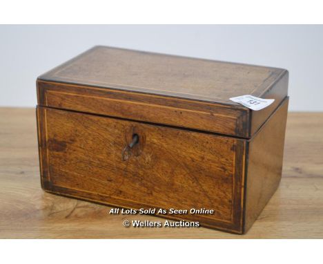 *GEORGIAN MAHOGANY INLAID TEA CADDY CADDIE WITH KEY  [LQD215]