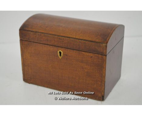 *WOODEN WARE MAHOGANY VENEERED DOME TOP INLAID TEA CADDY TRINKET BOX / IN NEED OF RESTORATION  [LQD215]