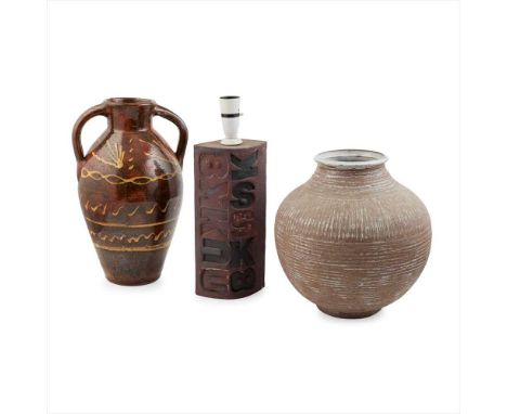 § BARBARA CASS (1921-1992) LARGE STUDIO POTTERY VASE, 1950S with incised ribbed decoration, incised makers marks BC/ YORK; a 