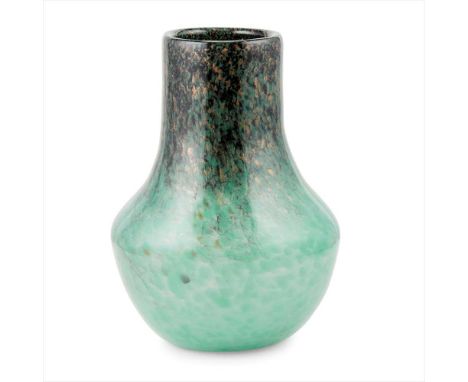 JOHN MONCRIEFF LTD., PERTH ‘MONART’ GLASS VASE, CIRCA 1930 of baluster form, the mottled green glass body with amethyst and a