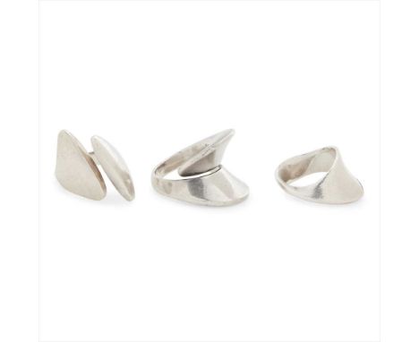 GEORG JENSEN TWO SILVER RINGS, 1960S the first, designed by Vivianna Torun Bülow-Hübe for Georg Jensen, stamped GEORG JENSEN/