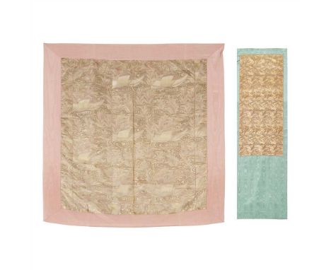 ENGLISH SCHOOL AESTHETIC MOVEMENT SILKWORK PANEL, CIRCA 1870 with repeating pattern of flying cranes in a landscape, reserved