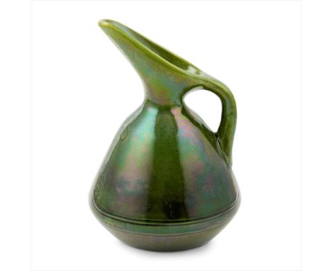 CHRISTOPHER DRESSER (1834-1904) FOR WILLIAM AULT &amp; CO. SINGLE-HANDLED EARTHENWARE EWER, CIRCA 1890 the elongated tipped s