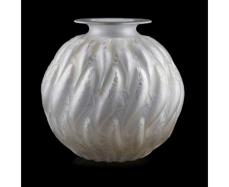 RENÉ LALIQUE (1860-1945) 'MARISA' CLEAR AND FROSTED GLASS VASE, INTRODUCED 1927 moulded with a frieze of vertical swimming fi