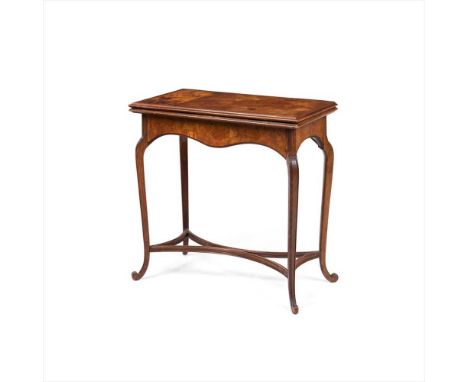 ÉMILE GALLÉ (1846-1904) ART NOUVEAU WALNUT AND MARQUETRY INLAID&nbsp;CARD TABLE, CIRCA 1900 the foldover top inlaid with a ma