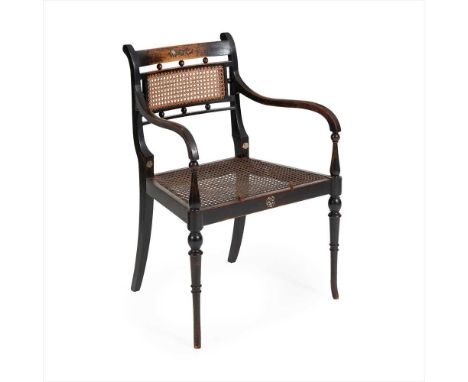 GEORGE WALTON (1867-1933) FOR MISS CRANSTON'S BUCHANAN STREET TEAROOMS SCARCE EBONISED ARMCHAIR, with original painted floral