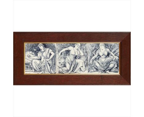 JOHN MOYR SMITH (1839-1912) AESTHETIC MOVEMENT FRAMED TILE PANEL, CIRCA 1890 comprising three tiles, each depicting female fi