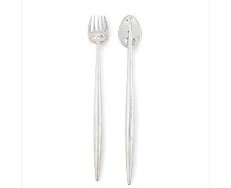 SABATTINI, AFTER CHARLES RENNIE MACKINTOSH PLATED FORK AND KNIFE, CONTEMPORARY each stamped with maker's marks (Dimensions: 2