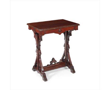 ENGLISH SCHOOL AESTHETIC MOVEMENT MAHOGANY OCCASIONAL TABLE, CIRCA 1870 the moulded rectangular top above incised and chamfer