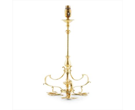 F. &amp; C. OSLER, BIRMINGHAM ART NOUVEAU BRASS LAMP BASE, CIRCA 1900 with whiplash foliate tripod base, stamped maker's mark