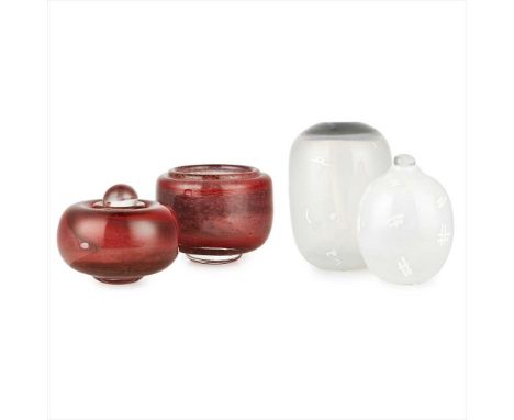 § RICHARD MEITNER (B. 1949) FOUR GLASS VESSELS, 1979 two of opaline glass with hieroglyphic designs; two with ruby inclusions