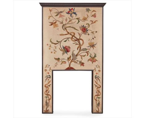 SCOTTISH SCHOOL ARTS &amp; CRAFTS OAK-FRAMED FIRE SURROUND, CIRCA 1900 of rectangular outline with projecting dentil cornice 