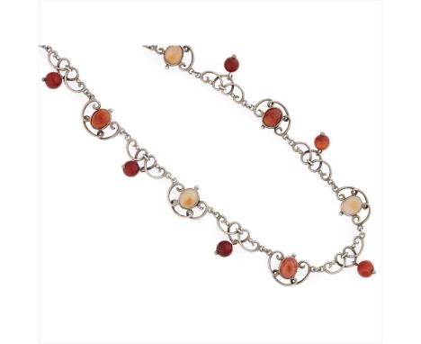 ATTRIBUTED TO SIBYL DUNLOP  ARTS &amp; CRAFTS GEM SET NECKLACE, CIRCA 1930 with characteristic entwined silver wirework heart