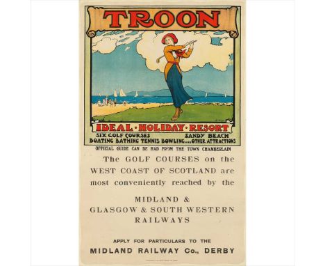 J. Y WRIGHT TROON, GOLF COURSES lithograph, c.1910, condition B/B+; backed on linen (Dimensions: 40 x 25 in. (102 x 64 cm.))(