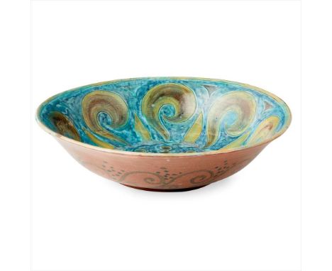 DELLA ROBBIA POTTERY, BIRKINHEAD TERRACOTTA BOWL, DATED 1901 decorated by Willie Williams or William Warwick , with an exuber