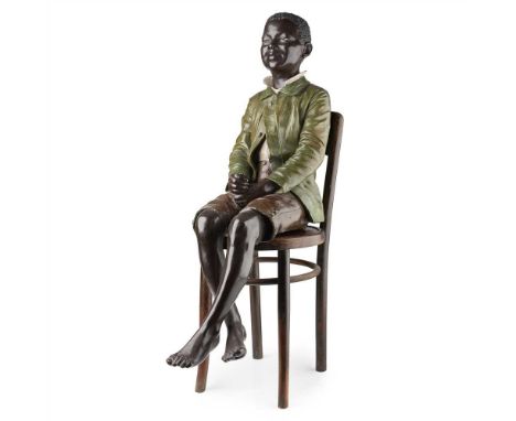 FRIEDRICH GOLDSCHEIDER (1845–1897) LARGE AUSTRIAN POLYCHROME FIGURE OF A SEATED BOY, CIRCA 1900 variously marked, including w