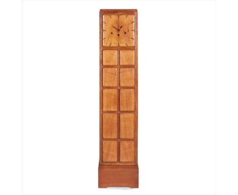 ATTRIBUTED TO HEAL &amp; SON, LONDON ARTS &amp; CRAFTS OAK STANDING CLOCK, CIRCA 1920 the three train movement with chamfered