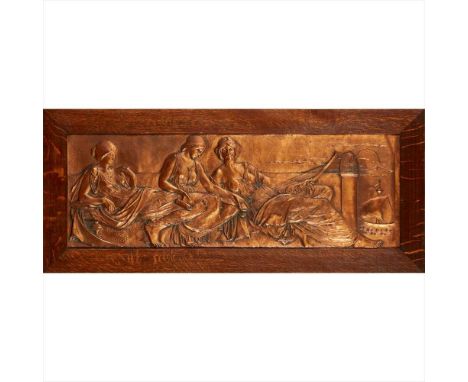 OLIVER WHEATLEY (1868-1931) 'MUSES', FRAMED COPPER PANEL, CIRCA 1900 depicting the three muses, POLYHYMNIA, ERATO and EUTERPE