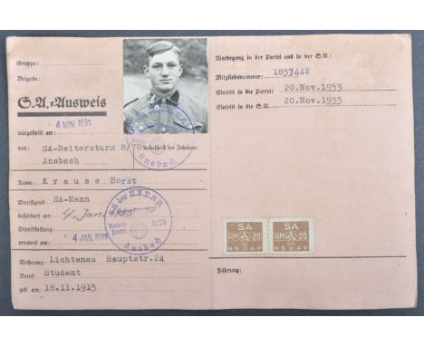 An original WWII Second World War Third Reich Nazi German SA Officers membership book. The booklet belonging to one Krause Ho