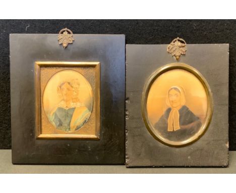 English School (19th century), a portrait miniature, of a Quaker lady,  watercolour,  oval, 8.5cm x 7cm;  another (2) 