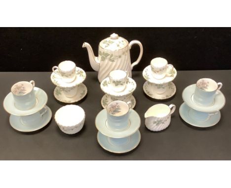 A Minton Greenwich coffee service, for six; a set of six Royal Worcester Woodland pattern coffee set, for six;  ;  a set of s