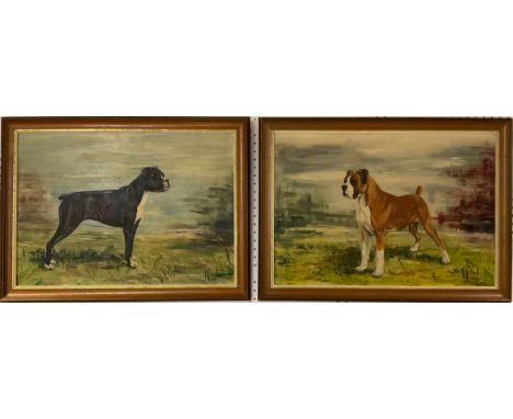 R**Redmile (20th century)A Pair, Boxer Dogssigned, dated 1980, oil on board, 34cm x 49cm 