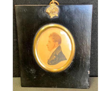 English School (19th century), a portrait miniature, of a young gentleman, half-length, facing to dexter, watercolour, oval, 