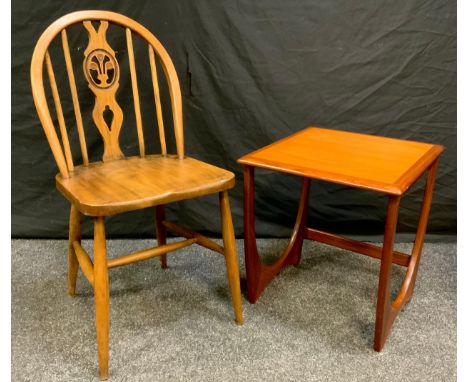 An Ercol Fleur De Lys dining chair;  G plan occasional table, unmarked (2) 